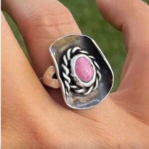 Silver and Pink Stone Women's Ring